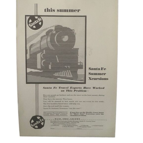 Vintage 1932 Santa Fe Summer Xcursions Ad Advertisement - Picture 2 of 4